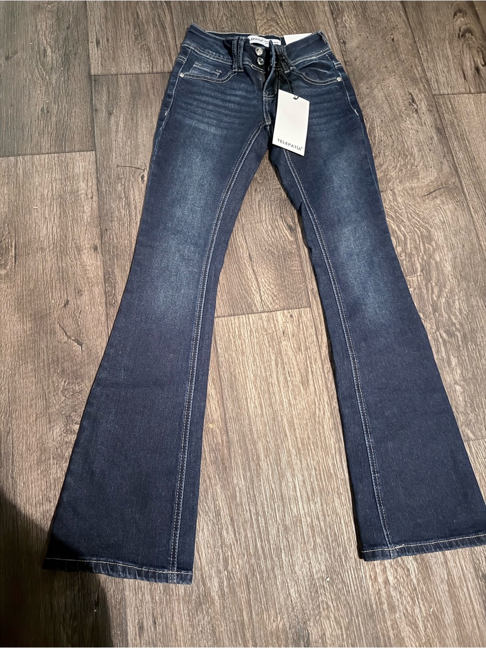 Zipper Flare Wide-Leg Jeans in Dark Blue by Zipperatica